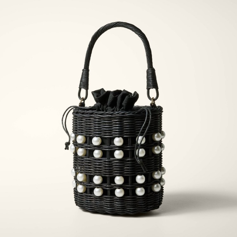 Kate Spade x Target NWT Pearl Embellished Wicker Basket Bucket Bag - Picture 2 of 12